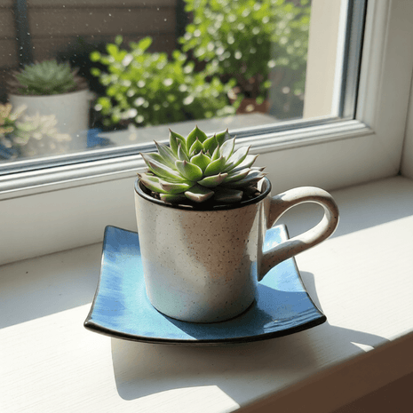 Azure Tea Cup Planter - Upcycled - Planter - ceramic - planter - succulent planter