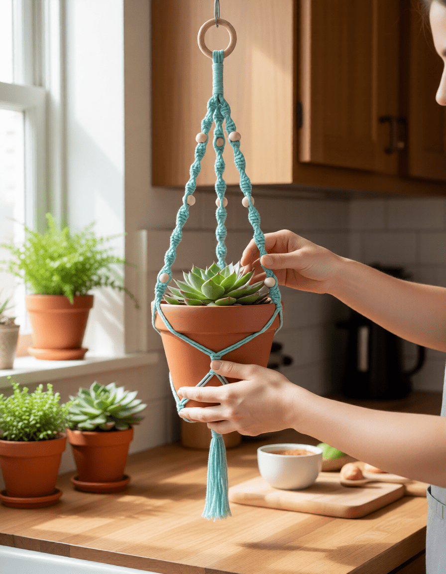 Bessie | Extra Large Macrame Plant Holder - Teal - Macrame Plant Holder - macrame - plant hanger - 