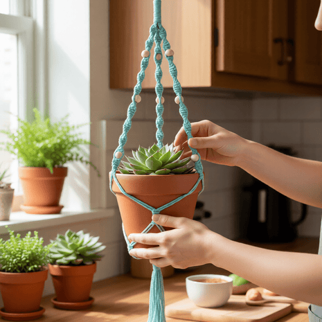 Bessie | Extra Large Macrame Plant Holder - Teal - Macrame Plant Holder - macrame - plant hanger - 