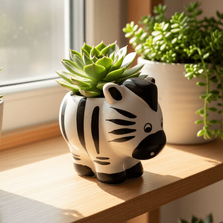 Ceramic Zebra Succulent Planter - Ceramic - Animal - ceramic - small
