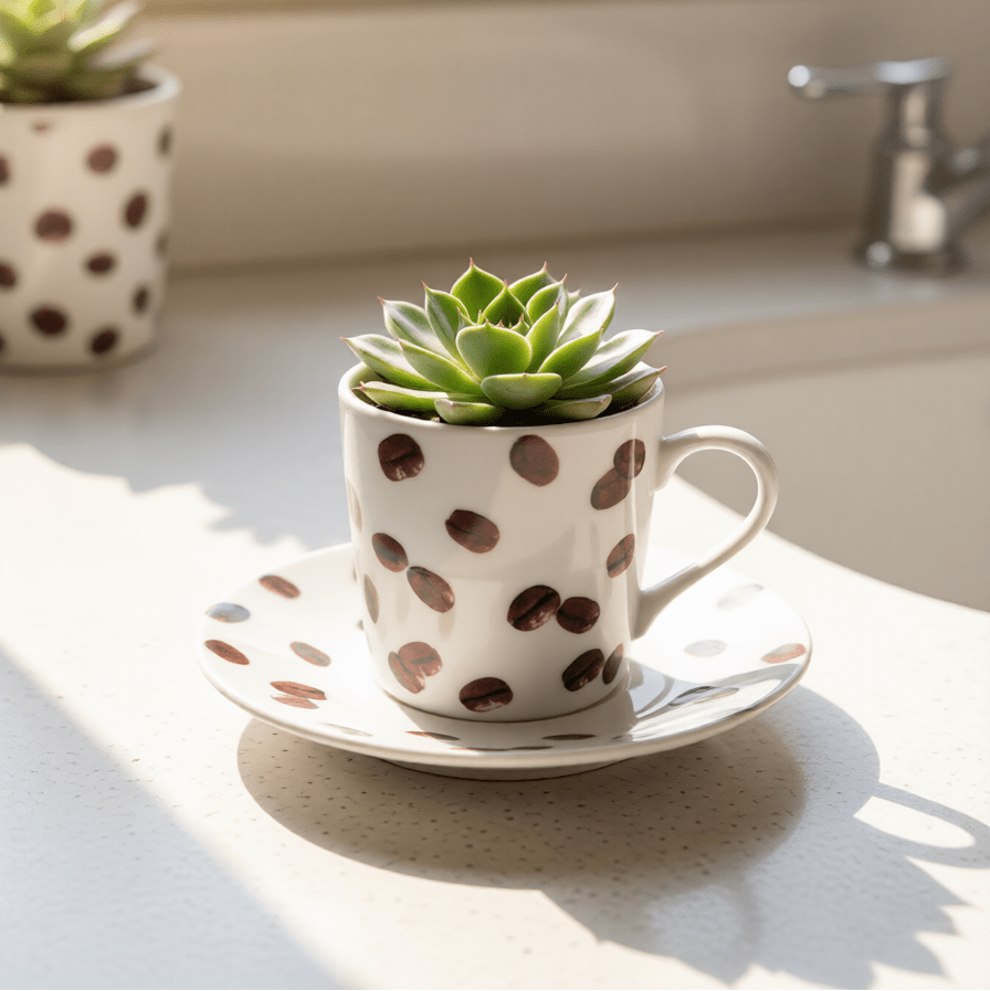 Coffee Bean Tea Cup Planter - Planter - ceramic - planter - succulent planter