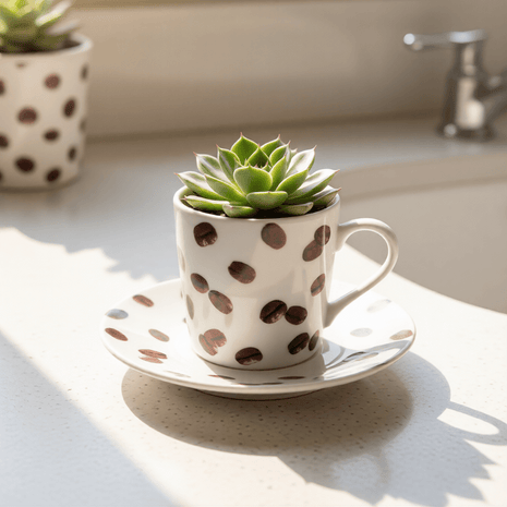 Coffee Bean Tea Cup Planter - Planter - ceramic - planter - succulent planter