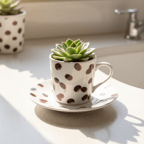 Coffee Bean Tea Cup Planter - Planter - ceramic - planter - succulent planter