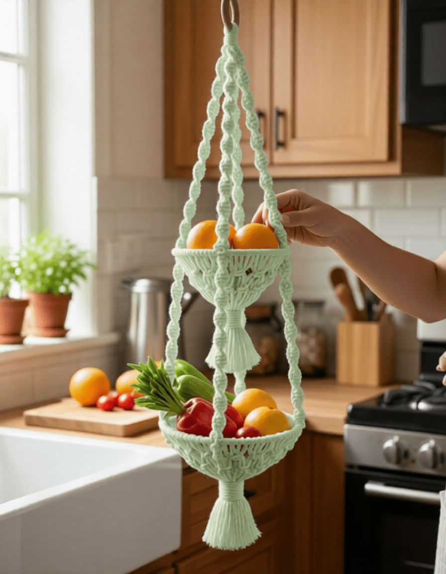 Double Hanging Macrame Fruit Bowl - Macrame fruit bowl - macrame - 