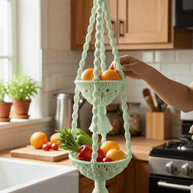 Double Hanging Macrame Fruit Bowl - Macrame fruit bowl - macrame - 