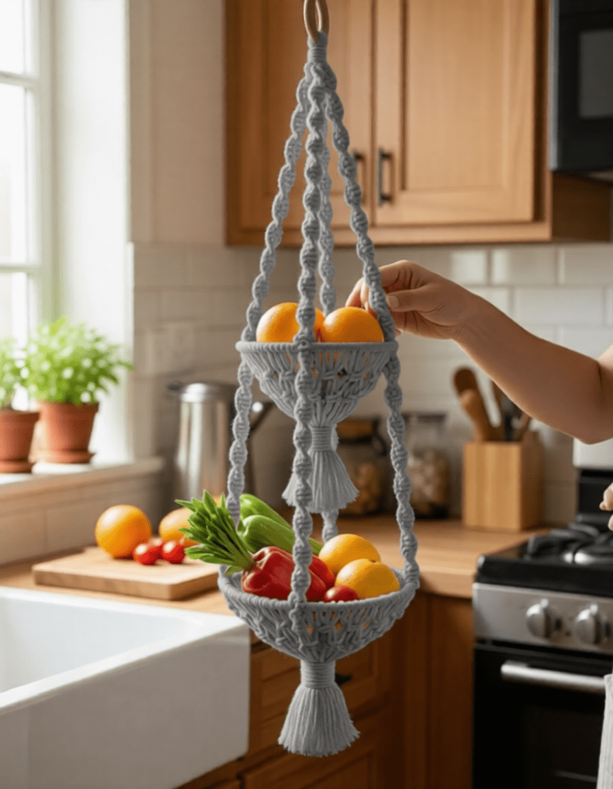 Double Hanging Macrame Fruit Bowl - Macrame fruit bowl - macrame - 