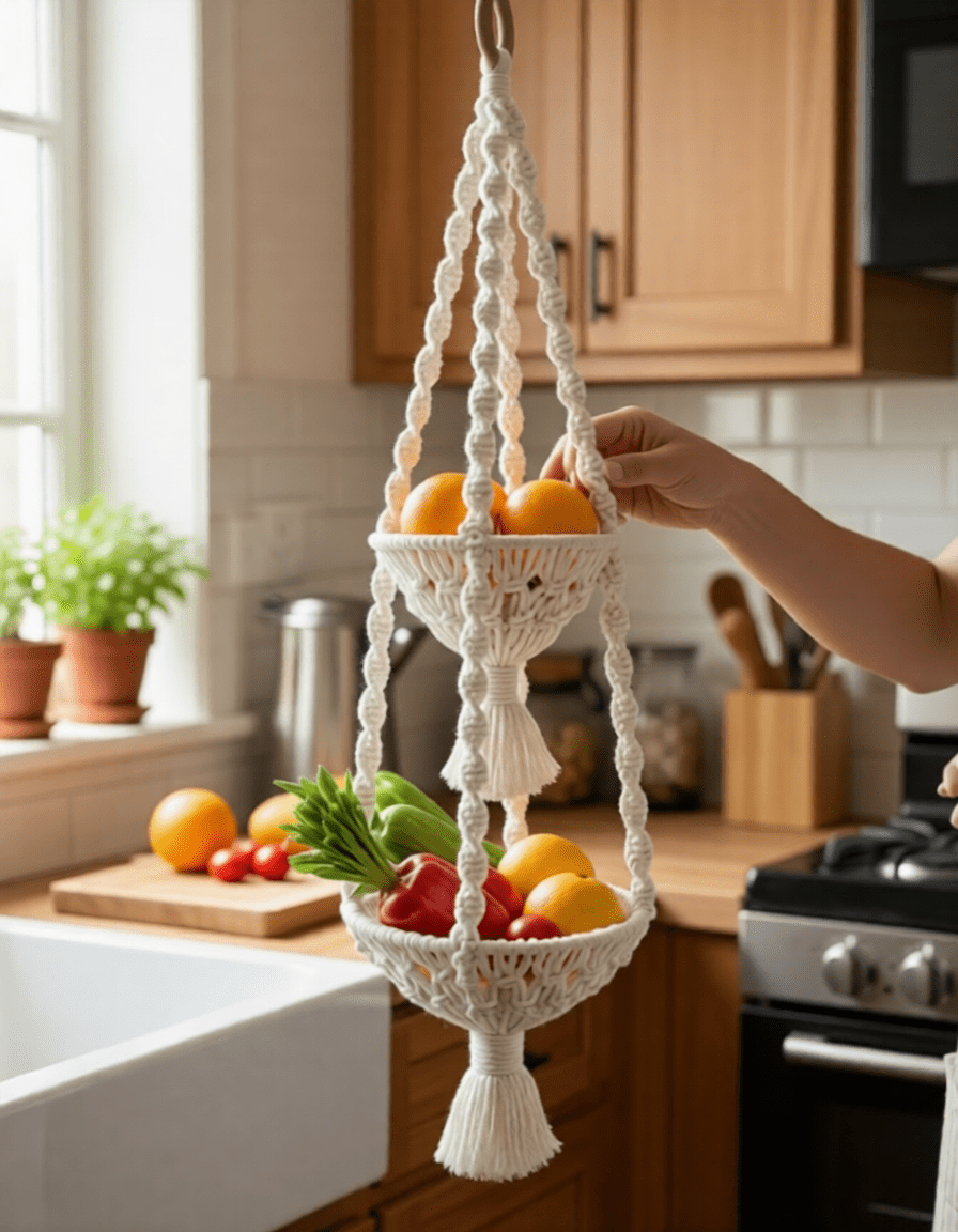Double Hanging Macrame Fruit Bowl - Macrame fruit bowl - macrame - 