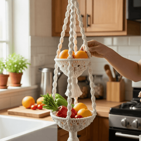Double Hanging Macrame Fruit Bowl - Macrame fruit bowl - macrame - 