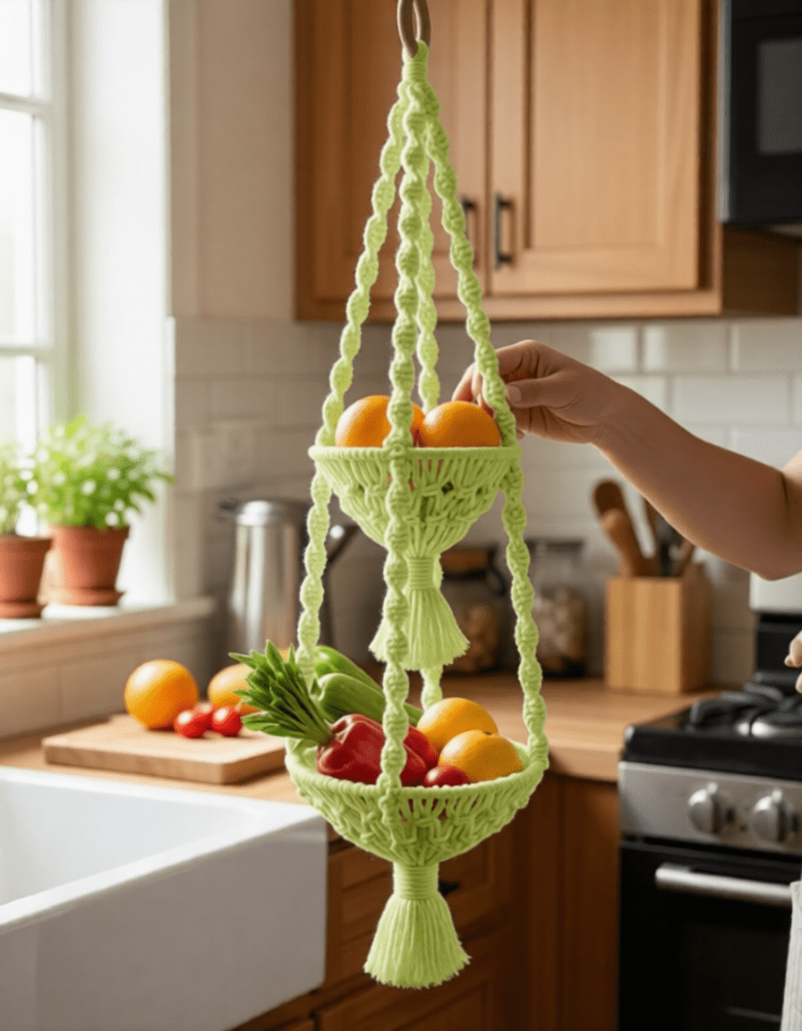 Double Hanging Macrame Fruit Bowl - Macrame fruit bowl - macrame - 
