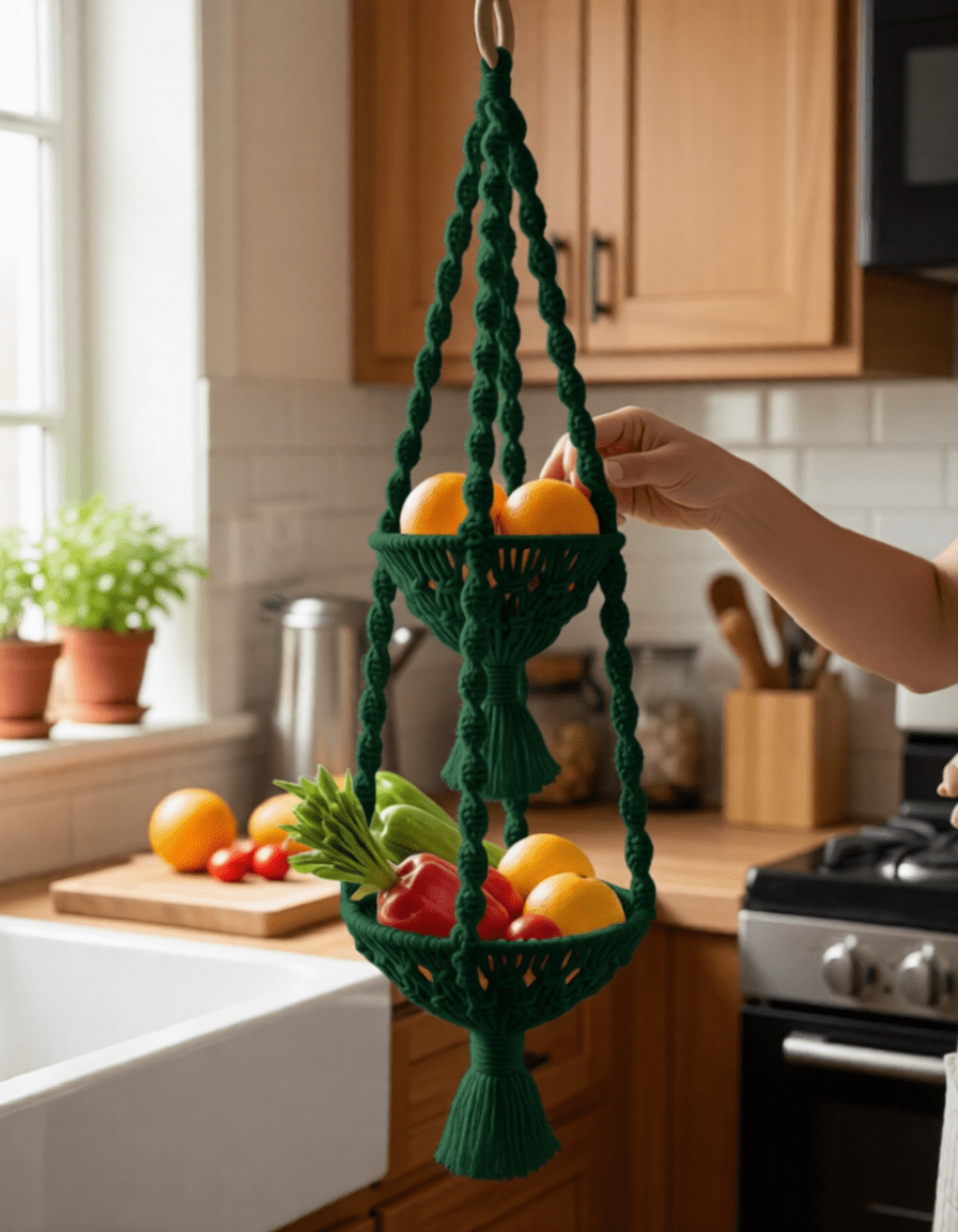 Double Hanging Macrame Fruit Bowl - Macrame fruit bowl - macrame - 