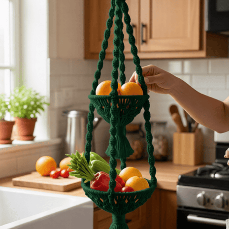 Double Hanging Macrame Fruit Bowl - Macrame fruit bowl - macrame - 