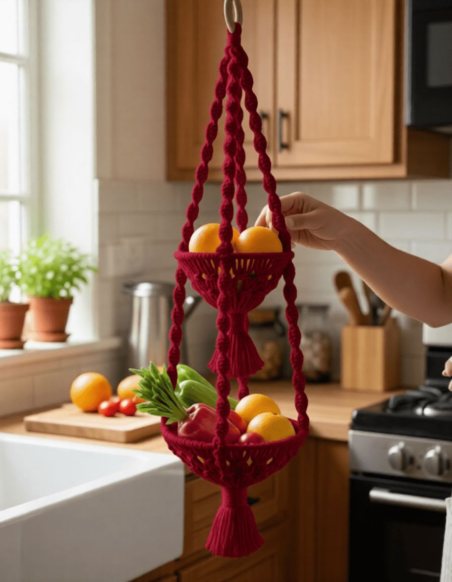 Double Hanging Macrame Fruit Bowl - Macrame fruit bowl - macrame - 