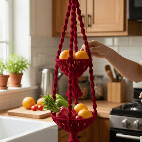 Double Hanging Macrame Fruit Bowl - Macrame fruit bowl - macrame - 