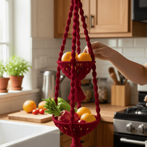 Double Hanging Macrame Fruit Bowl - Macrame fruit bowl - macrame - 