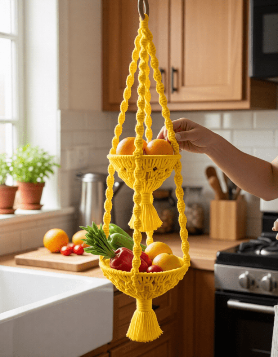 Double Hanging Macrame Fruit Bowl - Macrame fruit bowl - macrame - 