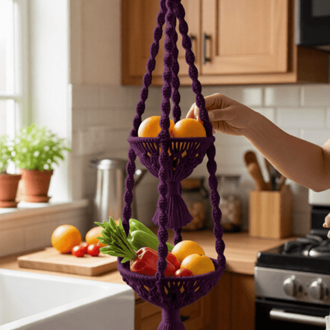 Double Hanging Macrame Fruit Bowl - Macrame fruit bowl - macrame - 