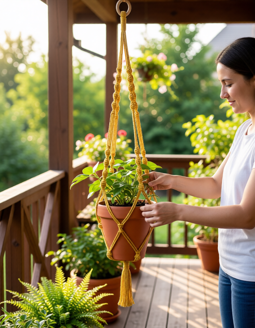Elsie | Extra Large Macrame Plant Holder - Mustard - Macrame Plant Holder - macrame - plant hanger - 