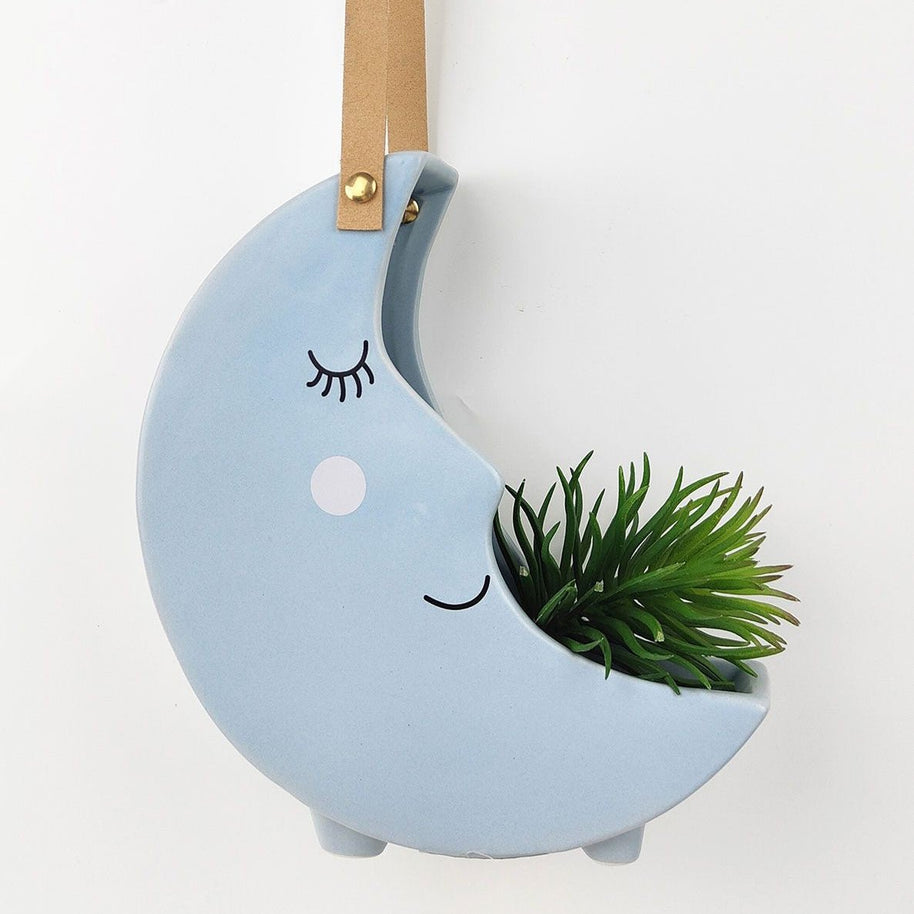 Hanging Moon Planter - Ceramic - Blue - hanging - Moon