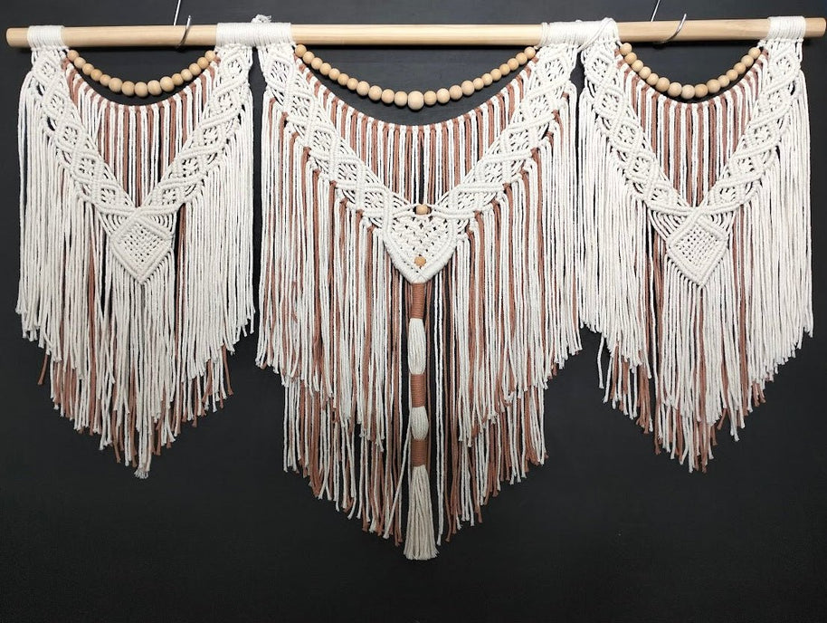 Marie | Large Triple Panel Macrame Wall Hanging - Macrame Wall Hanging - macrame - one - of - a - kind - wall hanging