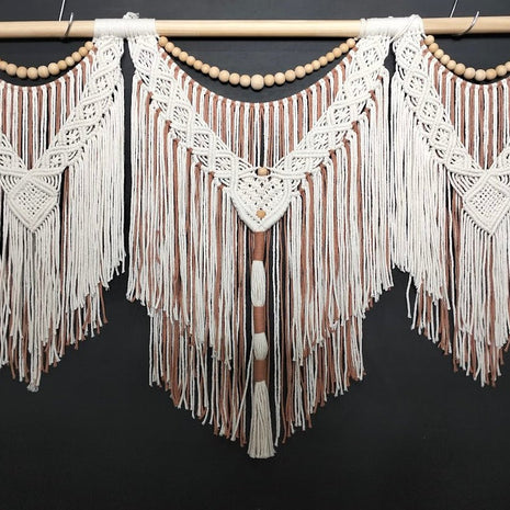Marie | Large Triple Panel Macrame Wall Hanging - Macrame Wall Hanging - macrame - one - of - a - kind - wall hanging