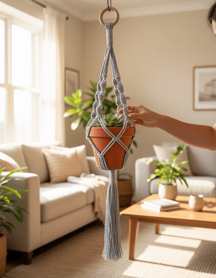 Polly | Large Macrame Plant Holder - Grey - Macrame Plant Holder - macrame - plant hanger - 