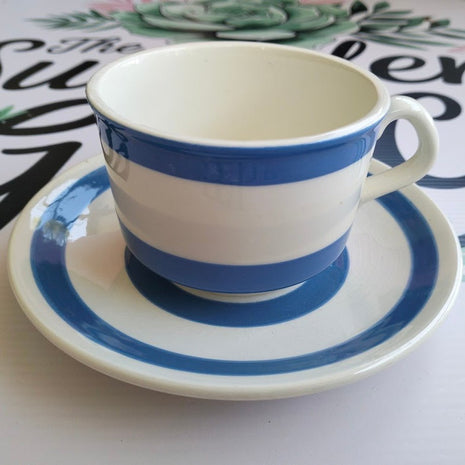 White & Blue Stripe Tea Cup Planter - Planter - ceramic - planter - succulent planter